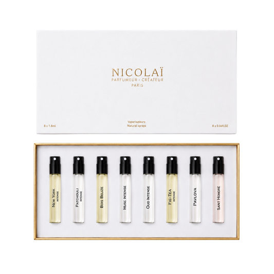 8-Sample Discovery Set — New York Intense, Intense Patchouli, Bois Bélize, Baïkal Leather, Crème Ebène, Fig-Tea Intense, Pavlova, Saint Honoré